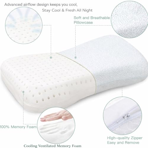 Image of Grin Health Luxury Contour Memory Foam Pillow, Side Sleeper Pillow - Soft Ergonomic SleepOnCloud Memory Foam Pillows for Sleeping for Neck Pain Relief, Shoulder, Neck Support