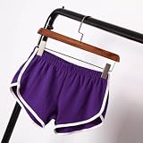 Lässige Damen-Shorts, lockere Passform, einfarbig, elastischer Bund, athletisch, Laufen, Fitnessstudio, Urlaub, Einheitsgröße, 35 kg - 65 kg (Einheitsgröße, lila)