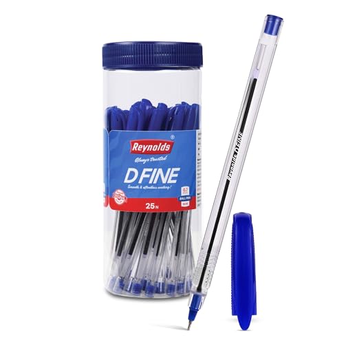 Reynolds D FINE BALLPEN -BLUE | PACK OF 25 | Ball Point Pen Set With Comfortable Grip | Pens For Writing | School and Office Stationery | Pens For Students | 0.7 mm Tip Size