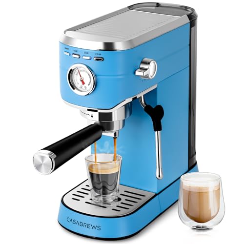 CASABREWS CM5418 Espresso Machine 20 Bar, Professional Espresso Maker with Milk Frother Steam Wand, Stainless Steel Coffee Machine with 34oz Removable Water Tank, Azure Blue