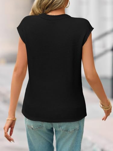 Image of Saodimallsu Women's V Neck Cap Sleeve Lightweight Knit Sweater Top