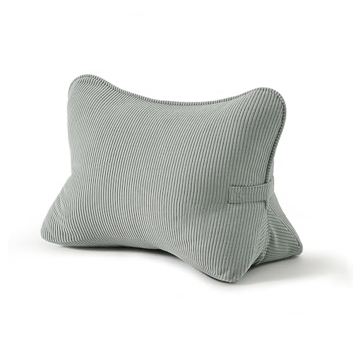 Ailuteie Pat. Pend. Corduroy Lumbar Support Back Pillow for Sitting Up & Reading, Ergonomic Triangle Back Support Cushion for Sofa, Armchair & Bed, Removable Washable Cover, Grey Green