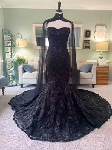 Tulle Mermaid Wedding Dresses for Bride Lace Gothic Wedding Gowns with Slit Tulle Bridal Gowns with Train2