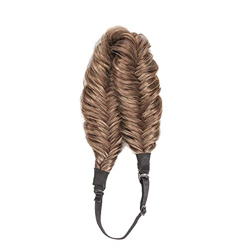 QUEYING Braid Headband For Women,Looking Natural Fashion Fluffy Beauty Synthetic Elastic Fishtail Wide Chunky Hair Band Accessories Extension - Brown (4-16)