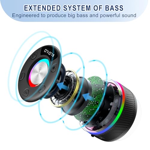 Image of Bluetooth Speaker, Shower Speaker, IP7 Waterproof Portable Speakers Bluetooth 5.4 with HD Sound, RGB Light /LED Display /Hands-Free Call /Suction Cup Perfect for Bathroom Sing-Along Stocking Stuffers
