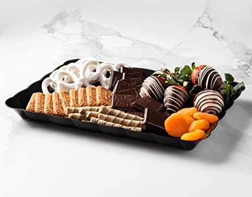 Plastic Serving Trays 9" X 13" Rectangle Serving Platters 4-Pack Black Party Tray Durable Serving Platter - Disposable Serving Food Tray - Rectangular Cake, Fruit, Cookie Tray - Posh Setting #TOP1