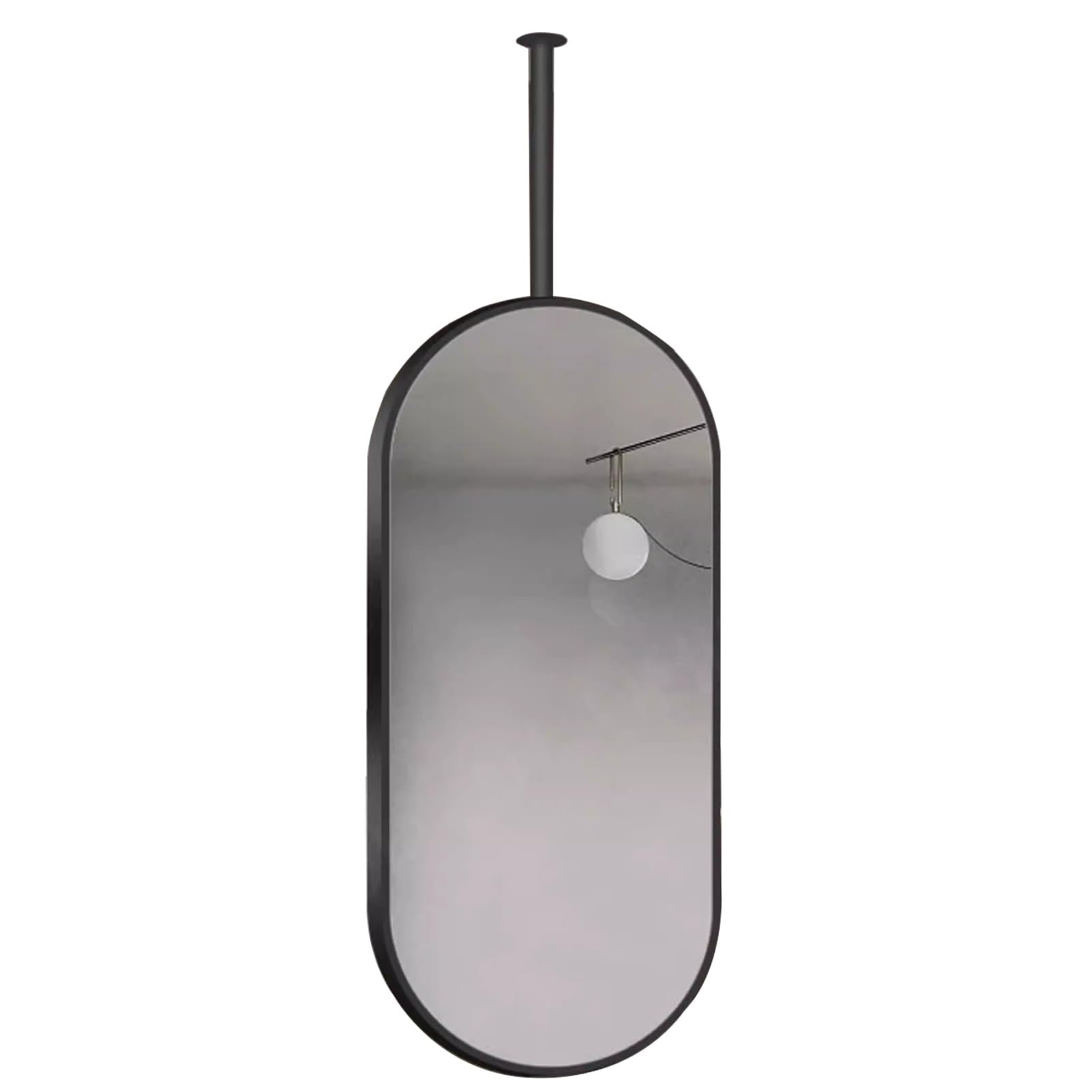 MESOVFCA Hanging Rod Oval Suspended Mirror with Lights, Black Metal Frame Wall Mirrors for Bathroom Home Decor HD Mirrors(50cmx80cm)