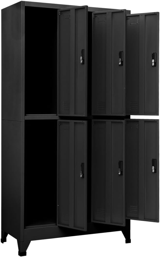Steel Lockable Locker Cabinet with 6 Lockable Doors, Anthracite Finish, 35.4 x 17.7 x 70.9 Inches, Durable Storage Unit for Office and School Organization, Secure Industrial