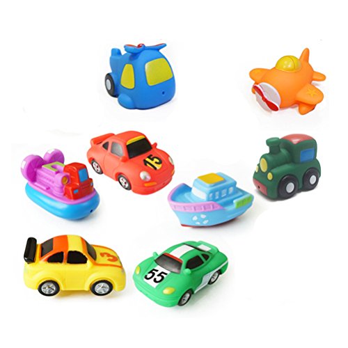 TOYMYTOY Bath Swimming Toys,8 Assorted Mini Pool Toys 3 Racing Car + Train + Boat + Hovercraft + Helicopter + Fighter