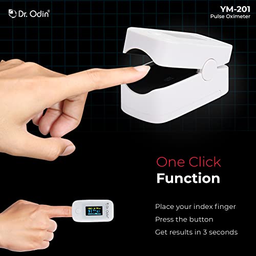 Image of Dr. Odin YM-201 Fingertip Pulse Oximeter with LED Display and Auto Power Off, Perfusion Index and SpO2 (White, 1 Year Warranty)