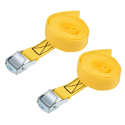sourcing map Tie Down Strap Cam Buckle Lashing Strap 1 x 6.6Ft 550lb 250Kg Load Polypropylene for Moving Securing Cargo, Yellow, Pack of 2