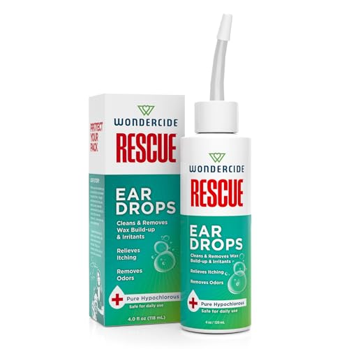 Wondercide Rescue - Ear Drops for Pets - Cleans and Removes Wax Build-Up and Irritants for Dogs and Cats - Relieves Itching and Redness with Pure Hypochlorous - 4 oz