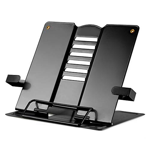 Book Stand, Metal Adjustable Book Holder Desk Book Stand for Cookbook, Reading Textbooks Portable Foldable Light Weight Book Stand (Black)