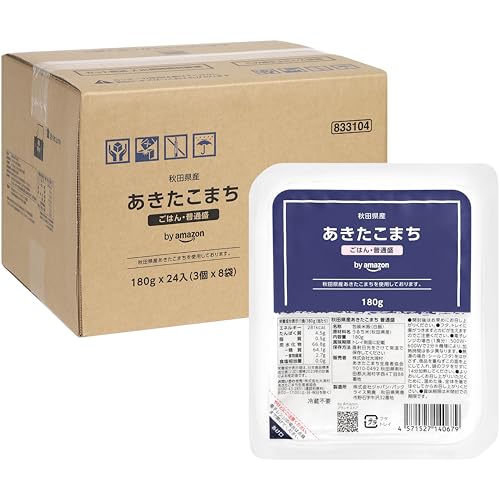 by Amazon パックごはん 秋田県産あきたこまち 普通盛 180g×24入 酸味料不使用の商品画像（Amazon）