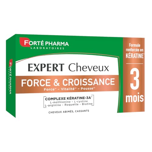 Forté Pharma - Expert Cheveux Force & Croissance - Complément alimentaire Vitalité capillaire pour cheveux abîmés, cassants - Biotine, L-cystine, Roquette, renforcé en Kératine - 90 comprimés, 1/jour