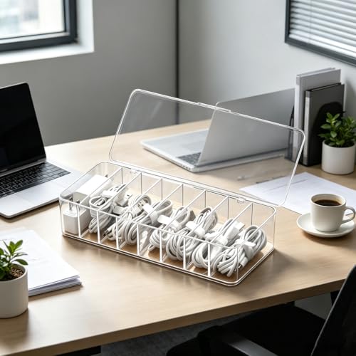 Image of 4Pcs cord organizer box with Lid, 10.2 x 3.5 x 2.2in, Desktop Cord Organizer with Compartments (4)