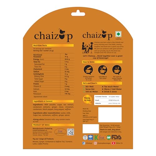 Image of Chaizup Premium 1 Min Instant Tea Premix - India's 1st Hanging Pack (15 Sachets, 5 Flavors) | Milk Tea, Saffron, Ginger, Masala, Cardamom | 15 Servings