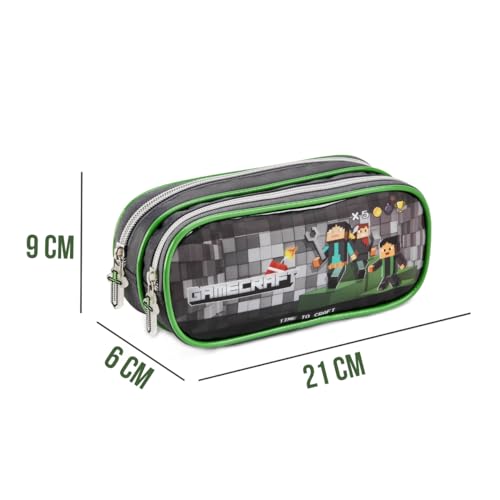 Kit Escolar GameCraft Mochila Rodinha Estojo Lancheira Escola Infantil Menino