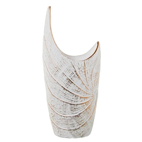 Jarron de Suelo de Ceramica Decorada en Blanco y Dorado 24x13x50cm