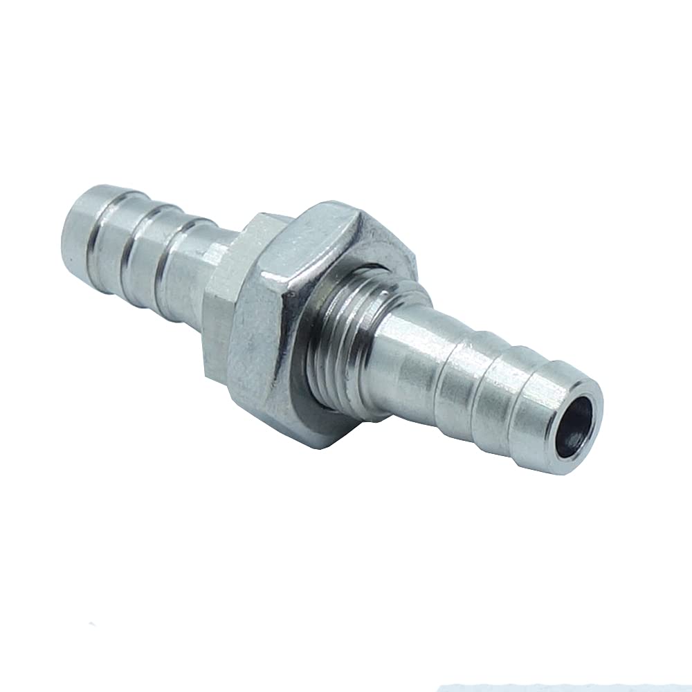 HongBoW Hardware 1 Piece1/4" Barbed Stainless Hose Barb Bulkhead Fitting Straight Thru-Bulk Barbed Bulkhead Union Fitting Panel Mount Hose Barb