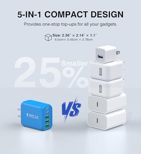 Image of 2-Pack USB C Wall Charger Block,50W 5-Port C Charger Fast Charging Block PD Power Adapter +QC Multiport Type C Box Charger Cube USB A Wall Plug for iPhone 14 /15 /16 /17 Pro Max,Samsung Galax