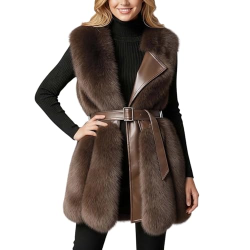 Generisch Chaleco de mujer elegante y cálido chaleco de piel sin mangas con cuello en V chaqueta de piel sintética corta chaqueta de pelo liso chaqueta de forro polar chaleco de invierno suave abrigo