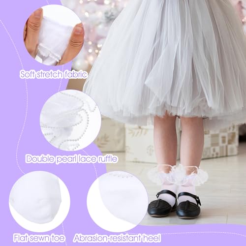 3 Pairs Girl Ruffle Socks,Double Frilly Socks for Girls,Cute Pearls Sock with Ruffles for Little Girl 4-6 Years Dress and Daily3