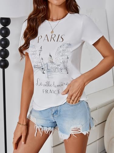 SweatyRocks Women's Paris Letter Graphic Tees Crew Neck Short Sleeve Casual T Shirt Tops4