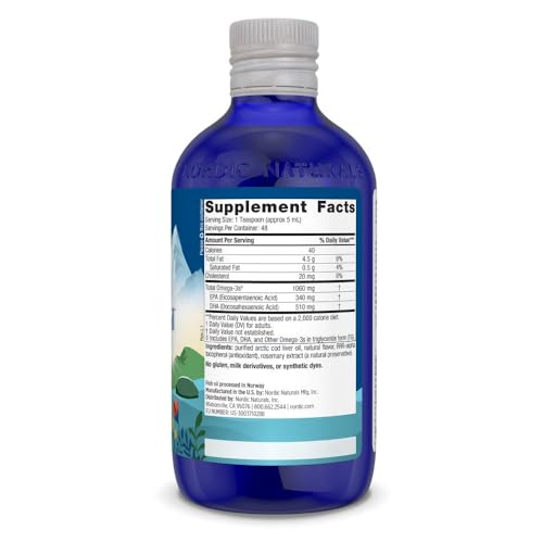 Nordic Naturals Arctic Cod Liver Oil | 1060 Mg Omega 3 Fish Oil EPA & DHA Supplement | Omega 3 Cod Liver Oil Liquid For Heart, Brain Health, Optimal Wellness Flavour Strawberry Fish Oil 8Fl Oz(237 Ml)
