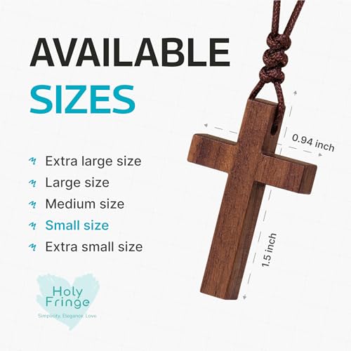 Natural Walnut Wood Cross Necklace for Men & Women - Small Wood Cross Pendant Necklace for Car Mirror - Wooden Religious Pendant Jewelry4