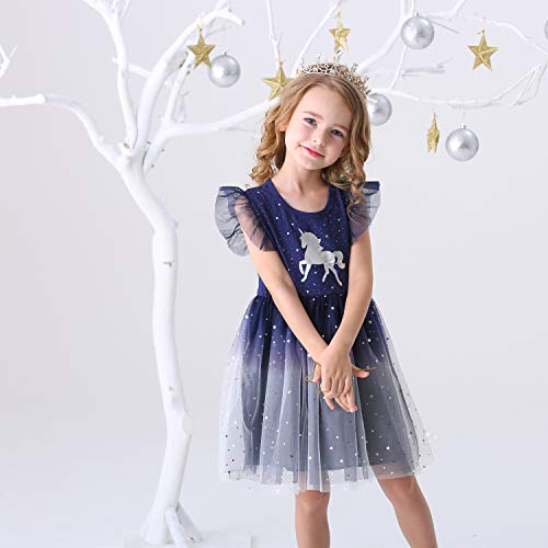 Image of DXTON Toddler Girls Summer Dresses Short Sleeve Tutu Dress for 2-8 Years Girls
