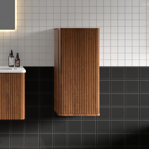 Little Tulip - Floating Bathroom Side Cabinet, Wall Mounted Modern Storage Cabinet for Small Space, Apartment, Hotel, Walnut - Camellia Collection