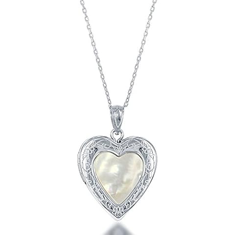 Sterling Silver Mother of Pearl Heart Locket Necklace Cover