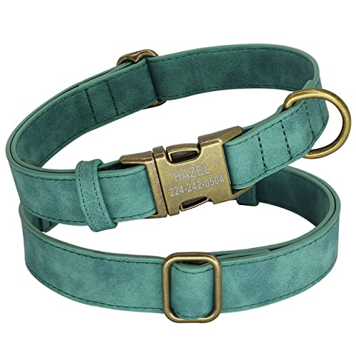 PET ARTIST Leder Hundehalsband personalisiert,gerolltes Leder Hundehalsband mit Namensschild,verstellbare und weich gepolsterte Hundehalsbänder für mittlere,kleine,große Hunde,Grün,M
