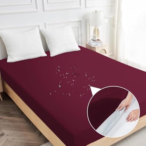Image of Cotton Feel Terry 72x36 inch Ultra Soft Waterproof Mattress Protector King Size | Breathable Hypoallergenic Mattresses Cover for King Size Bed (Maroon)