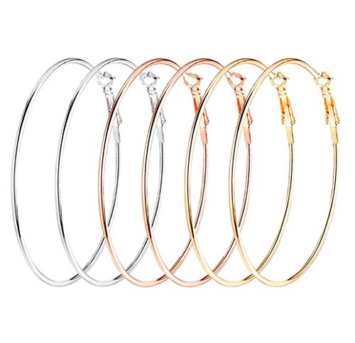 3 Pairs Lightweight Hoop Earrings for Women Girls Stainless Steel Hoop Earrings for Sensitive Ears in Gold Plated Rose Gold Plated Silver 50mm
