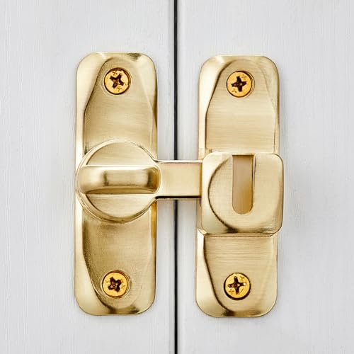 Image of INIRET 3 Packs Barn Door Latches,Gold 90 /180 Degree Gate Lock,Zinc Alloy Right Angle Door Lock Latch,Flip Gate Latches Hardware,Door Security Sliding Door Latch Lock fo Cabinets,Bathroom,Barn Door
