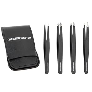 – Professional Tweezer Set [Black] – Stainless Steel Slant & Pointed Tips for Eyebrow & Facial Hair Removal – Rust-Resistant Grooming Tool with Travel Case
