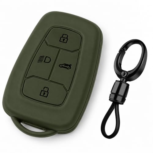 Image of JVCV Soft TPU Cover Compatible with Tata Nexon EV, Harrier, Tiago EV, Altroz, Tigor, Safari, Punch 4 Button Smart Key | Scratch-Resistant Protective Case (Matte Green Style A)