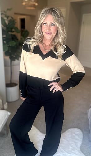 Dokotoo Women Blouses Dressy Casual Color Block Long Sleeve Shirts V Neck Tops Fall Outfits 20254