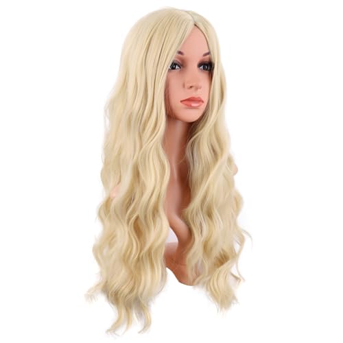 Image of MapofBeauty 28 Inch /70 cm Long Wavy Middle Part with No Bangs Synthetic Fiber Curly Fashion Women Party Cosplay Wig (Mixed Blonde)