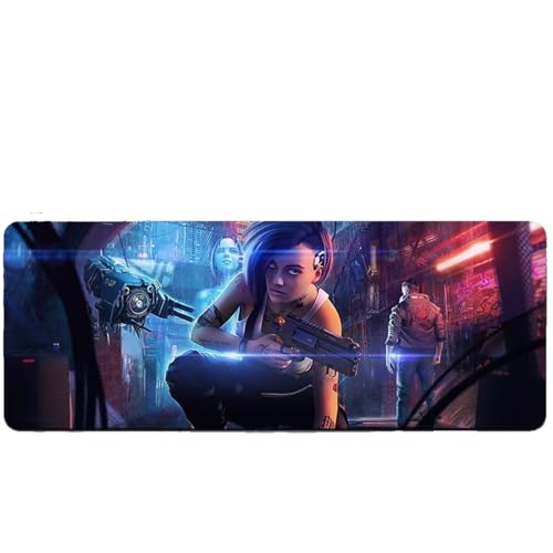 CyberPunk Tapis de souris XXL - 80 x 30 cm - Pour clavier et souris avec base en caoutchouc antidérapant - Imperméable - Judy Alvarez - 800 x 300 x 3 mm
