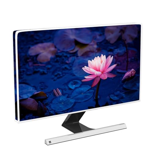 Baocicco Lotus Blooming Monitor Dust Covers 26, 27, 28 Inch Artistic Pink Flowers Lake Lotus Leaf Plants Decorative Monitor Accessories Laptop TV LCD Screen Computer Decoration for Tablet