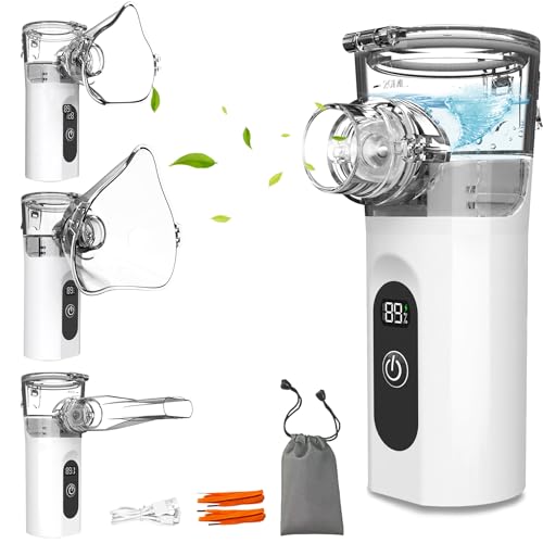 Qingning Nébuliseur Portable Rechargeable pour Enfants et Adultes, Inhalateur Silencieux avec 2 Masques et 1 Embout, Aérosoll avec Auto-nettoyage, Inhalateur Électrique pour Usage Domestique et Voyage