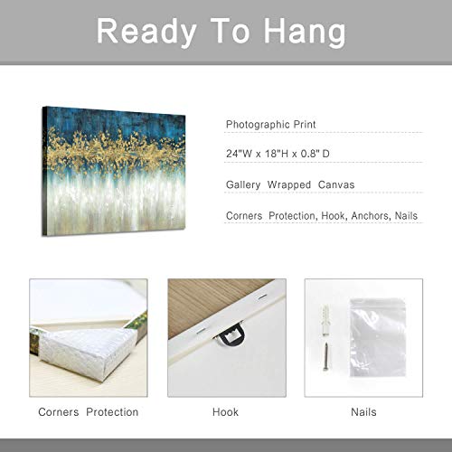 Artistic Path Abstract Modern Wall Art Painting: Gray And Navy Blue Canvas Picture Gold Foil Artwork For Living Room (24" W X 18" H,Multi-Sized) #TOP6