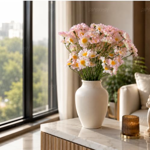 Image of Divyakosh Artificial Daisy Flowers Bunch for Home Decor, Pack of 5 with 150 Multicolour Flowers, Faux Floral Arrangement for Vase, Living Room, Wedding, Festive & Party Decoration