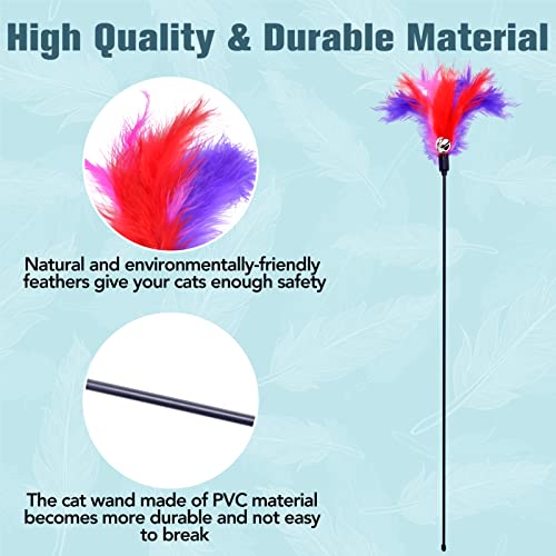 25'' Long Cat Wand Toy - Pack Of 9 Extended Teaser Wand For Indoor Cats- Interactive Natural Cat Feather Toys With Bell For Cat Kitten To Play Chase Exercise #TOP2