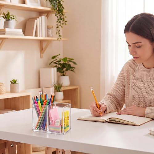 Image of Gejoy 20 Pcs Acrylic Pencil Pen Holder Clear Makeup Brush Organizer 2 Compartments for Desktop Stationery Office Bedroom