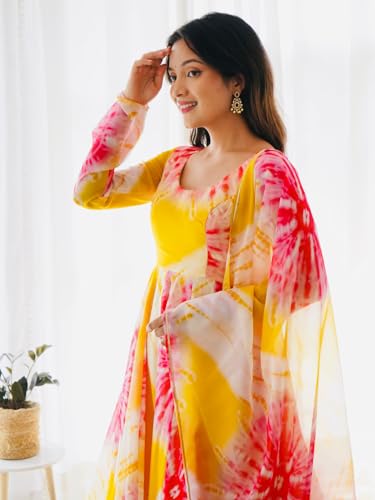 Image of Naixa Women's Organza Printed Kurta with Pant with Dupatta Sets (NK-403)