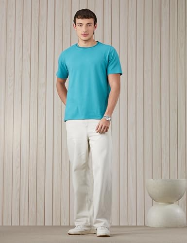 Image of Amazon Brand - Symbol Men's Cotton Rich Relaxed Fit Textured Knit Tshirt | Popcorn Knit Solid Tshirts | Half Sleeves | Textured Knit (Available in Plus Size)